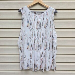 Hemisphere Pinola Women XL Feather Print Pleated Layered‎ Boho Tunic Top